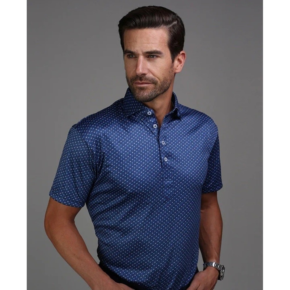 NWOT Collars and Co Semi-Spread Collar Polo Los Cabos Blue Star Small